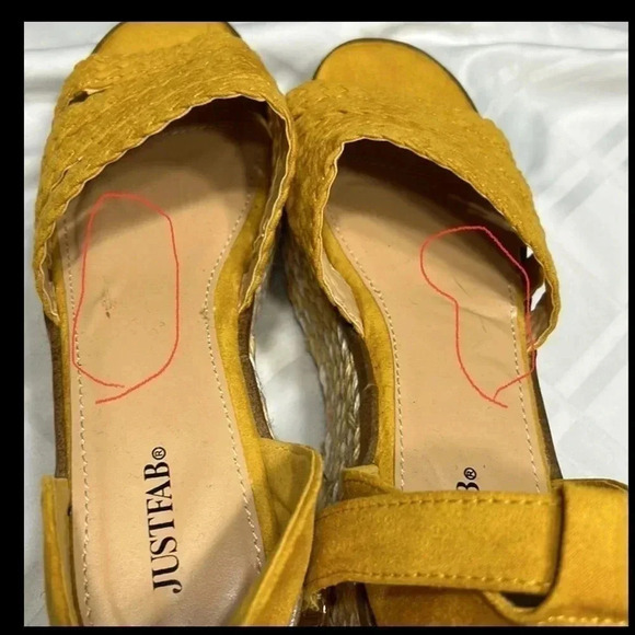 platform JustFab women sandals sz 6.5 yellow heel wedge espadrille,ankle strap - Picture 10 of 15